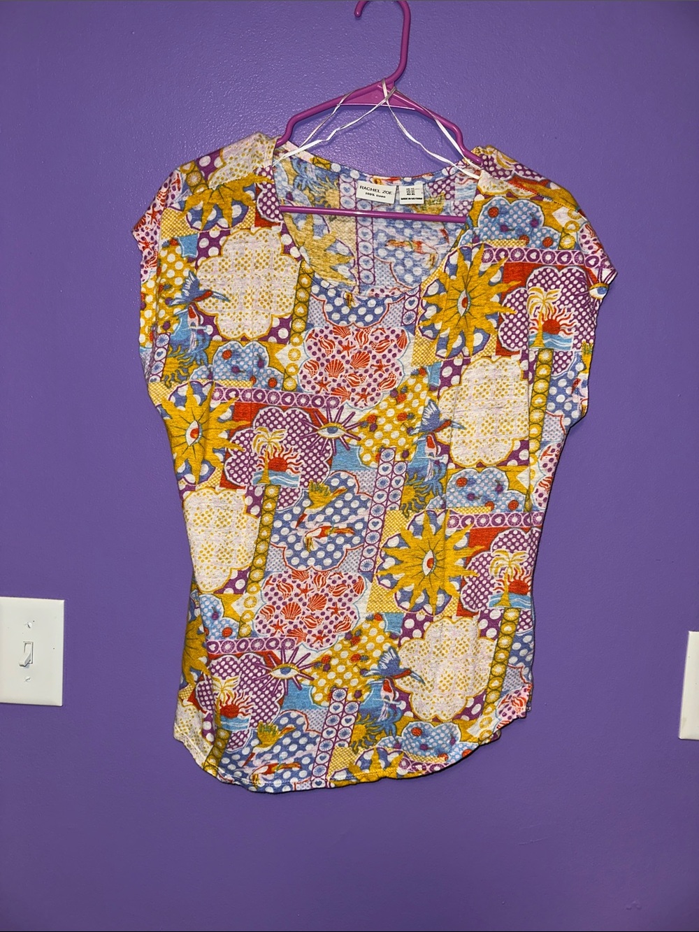 Rachel Zoe Multicolor Patchwork Floral Blouse - Yellow Blue Purple